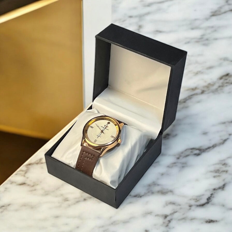 Men’s Casual Leather Watch – Brown Strap, Sleek Design, Everyday Style