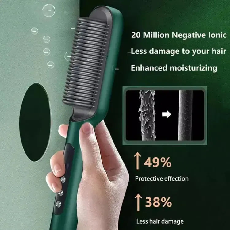 Hair Straightener Brush Curling Comb | 2 In 1 Hair Straightener Brush For Girls | Electric Hair Straightener Curler Heating Styling Comb | Fast Heating, Anti-Scald, Multifunctional Design | No Damage, Easy to Use