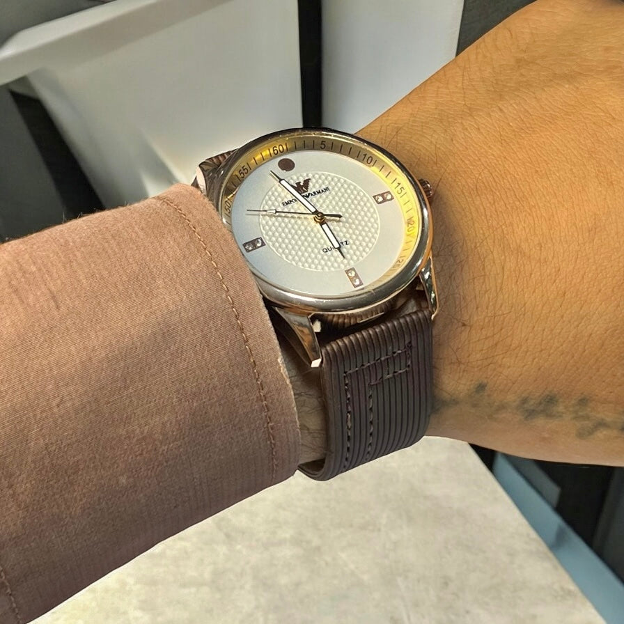 Men’s Casual Leather Watch – Brown Strap, Sleek Design, Everyday Style