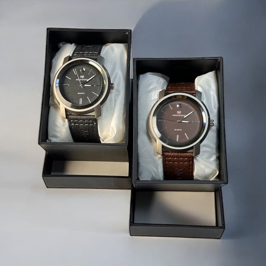 Moonstone Men’s Watch – Brown &amp; Black Leather Strap | Stylish Jeans Look 5 Reviews
