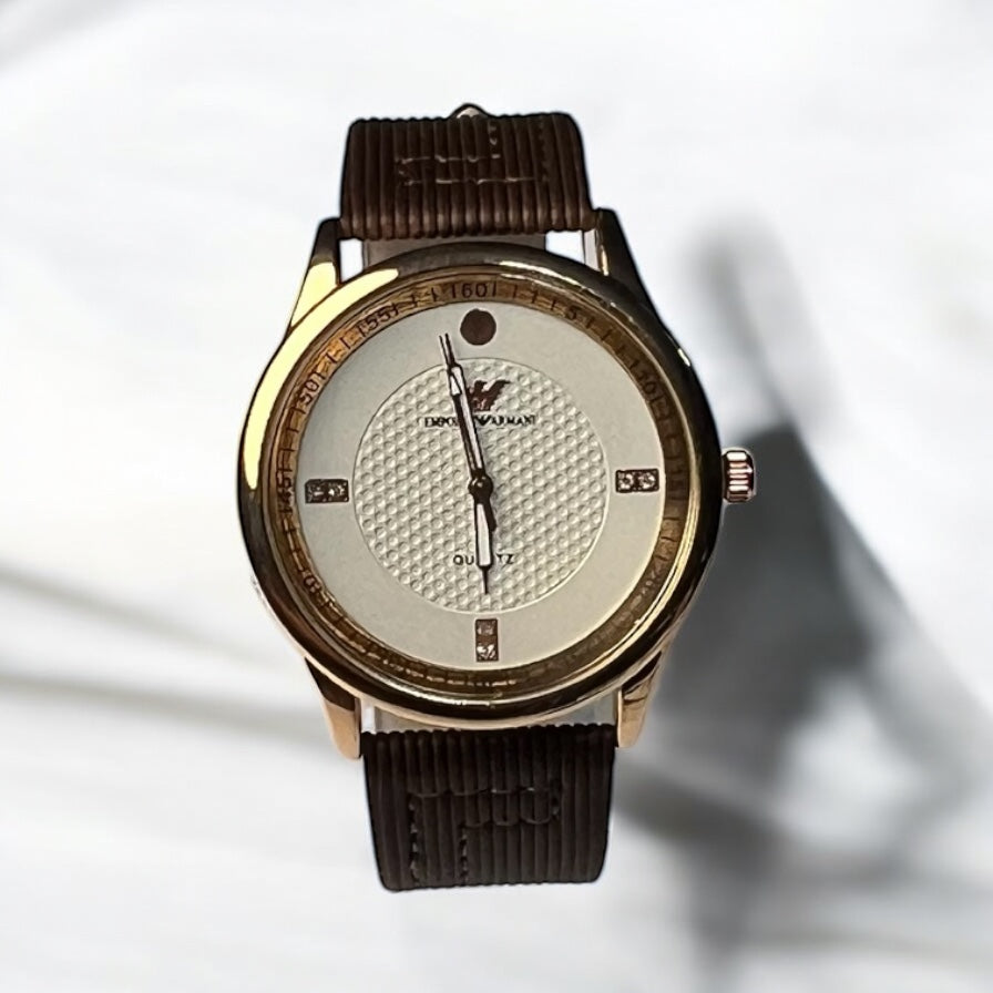 Men’s Casual Leather Watch – Brown Strap, Sleek Design, Everyday Style
