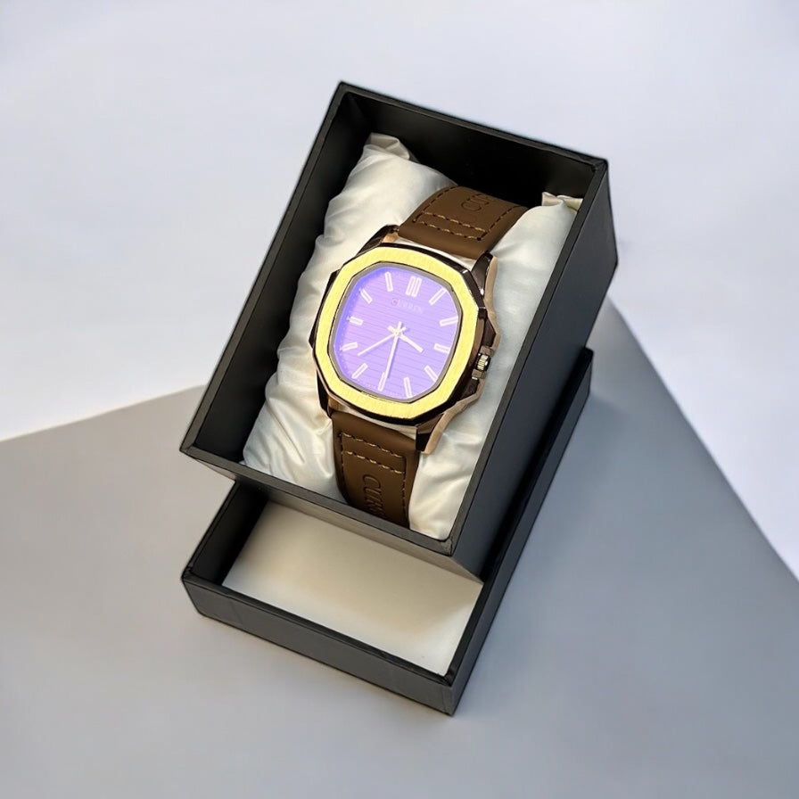 CURREN Men’s Classic Watch – Golden Case with Brown Leather Strap | Premium Look