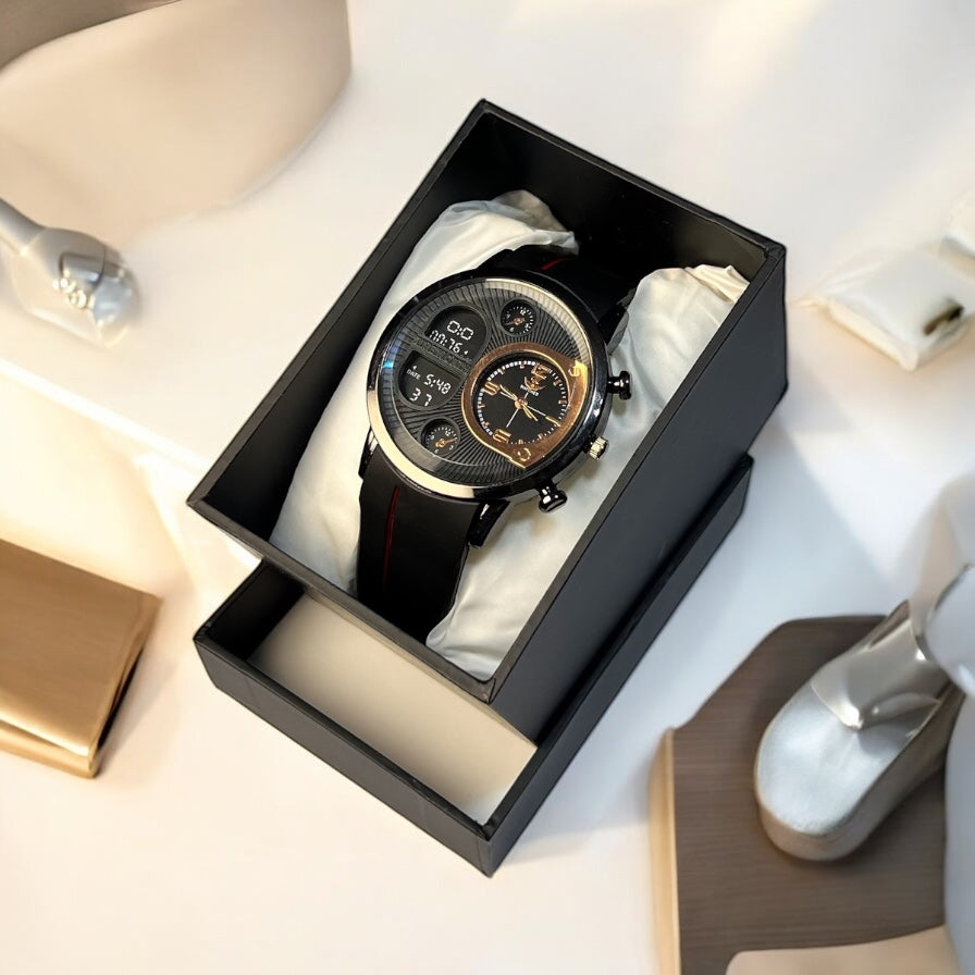 Men’s Hybrid Watch – Analog &amp; Digital Display, Rubber Strap, Stylish Premium Look