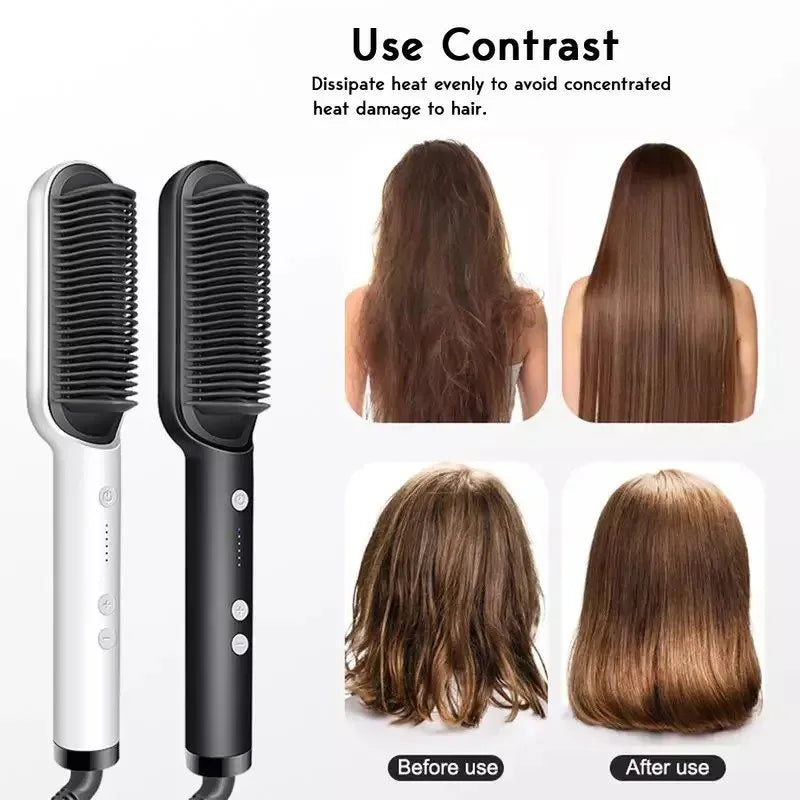 Hair Straightener Brush Curling Comb | 2 In 1 Hair Straightener Brush For Girls | Electric Hair Straightener Curler Heating Styling Comb | Fast Heating, Anti-Scald, Multifunctional Design | No Damage, Easy to Use