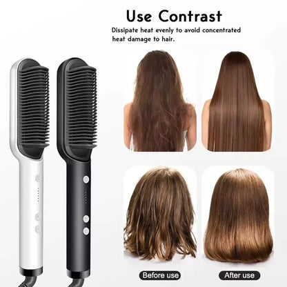 Hair Straightener Brush Curling Comb | 2 In 1 Hair Straightener Brush For Girls | Electric Hair Straightener Curler Heating Styling Comb | Fast Heating, Anti-Scald, Multifunctional Design | No Damage, Easy to Use